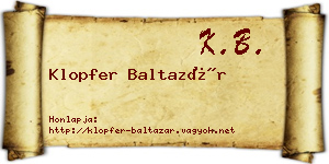 Klopfer Baltazár névjegykártya